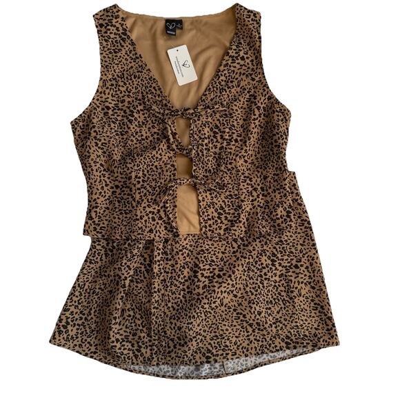 Windsor Other - Windsor Jr's Small Tie Front Vest & Mini Skirt Set Black And Tan Animal Print